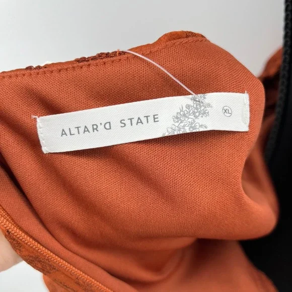 NWT Altar'd State Rust Floral Wedding Puff Sleeve Square Neck Mini‎ Dress XL - Picture 5 of 9